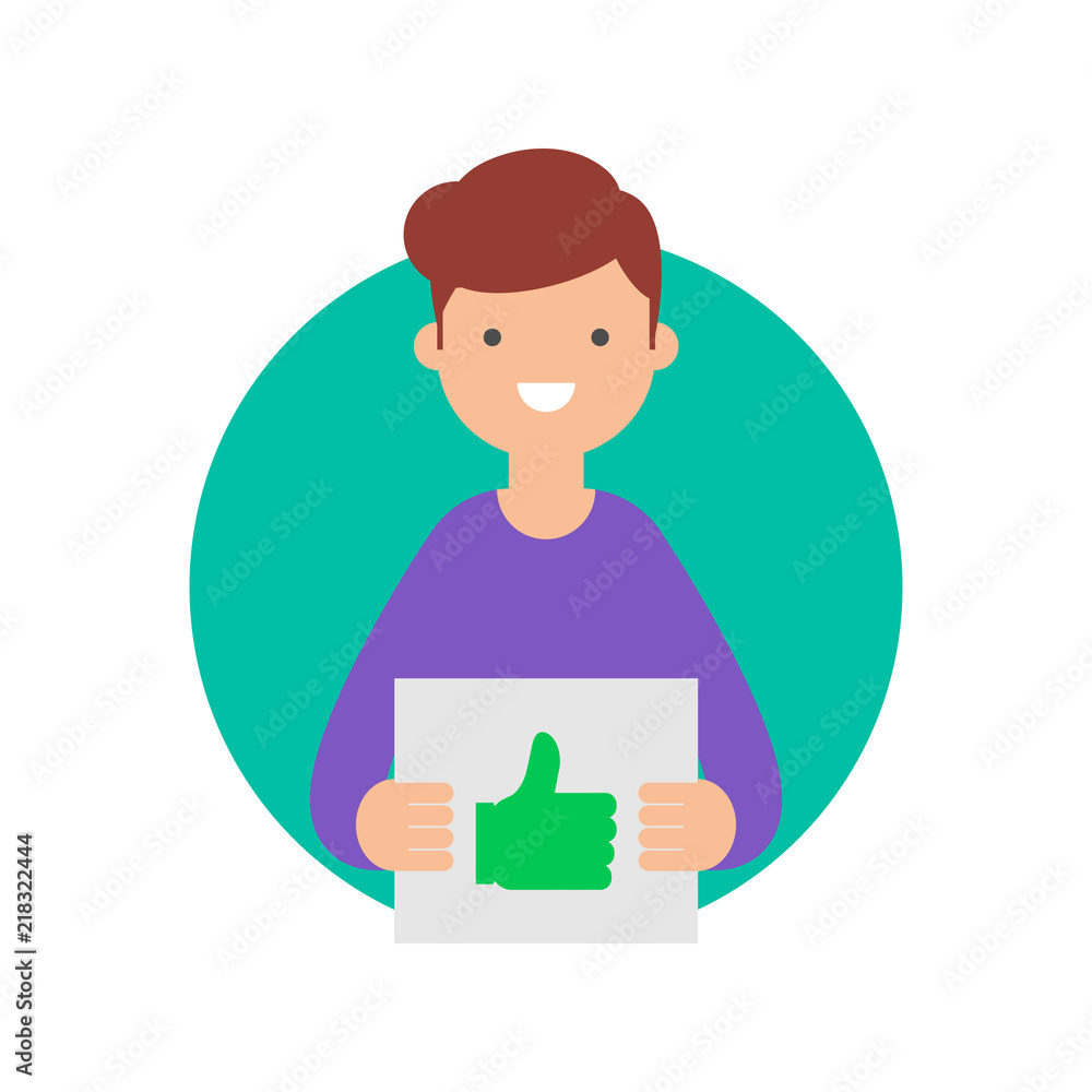 Man holding cardboard plate with thumb up sign vector illustration Man holding cardboard plate with thumb up sign vector illustration