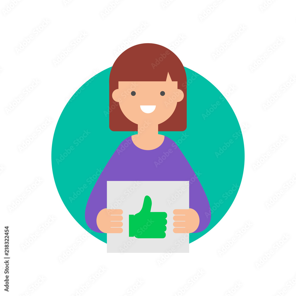 Girl holding cardboard plate with thumb up sign vector illustration Girl holding cardboard plate with thumb up sign vector illustration