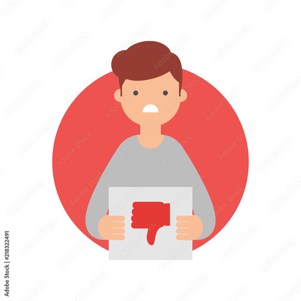 Man holding cardboard plate with thumb down sign vector illustration Man holding cardboard plate with thumb down sign vector illustration