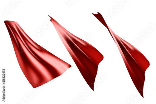 Three flowing style red cape hero isolated on white background . with clipping path . 3D rendering . photo