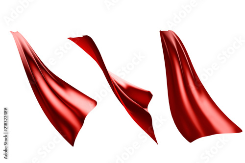 Three flowing style red cape hero isolated on white background . with clipping path . 3D rendering . photo