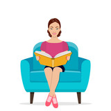 Young woman reading book on chair at home