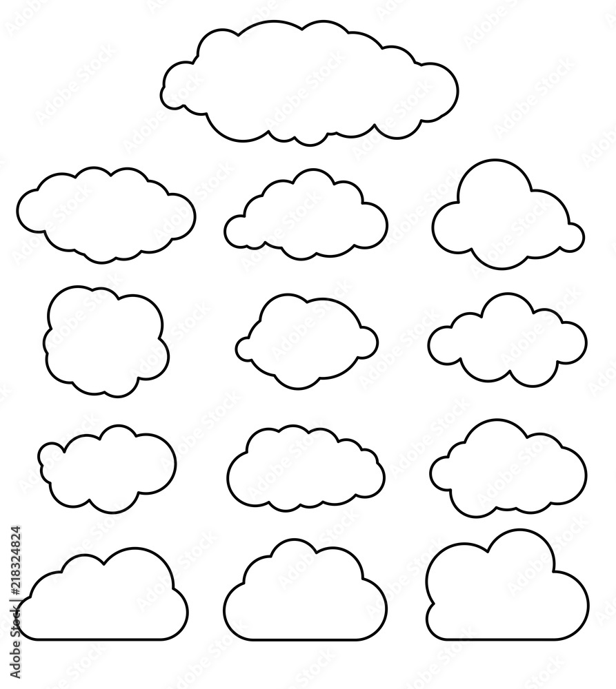 Flat line art design graphic image of paper clouds on white bac Flat line art design graphic image of paper clouds on white bac