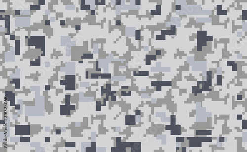 Digital pixel camouflage seamless pattern. Classic clothing style masking camo repeat print. Grey black and white color. Vector Texture