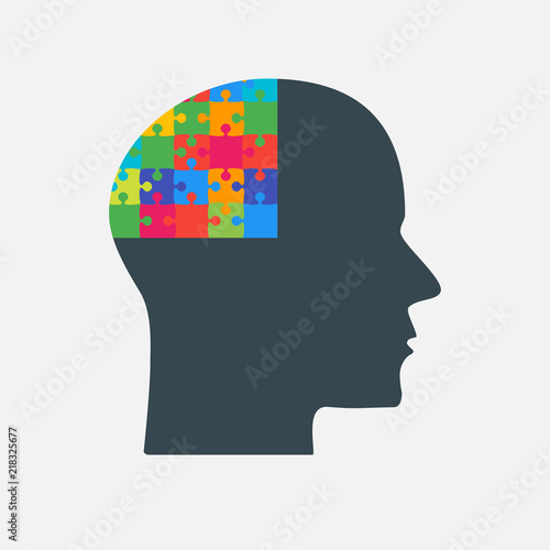 The Black Puzzle Piece Head - Vector Brain.