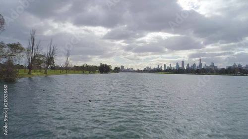 4k Aerial Drone footage of Albert Park Lake and Melbourne CBD photo