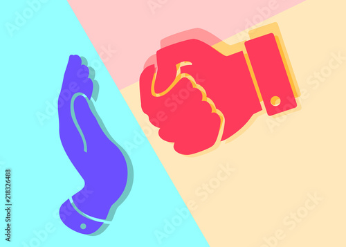 Flat art design graphic image of icon peace hand gesture, stop t