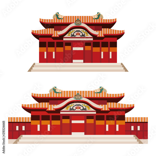 沖縄　首里城　歴史的建造物イラスト