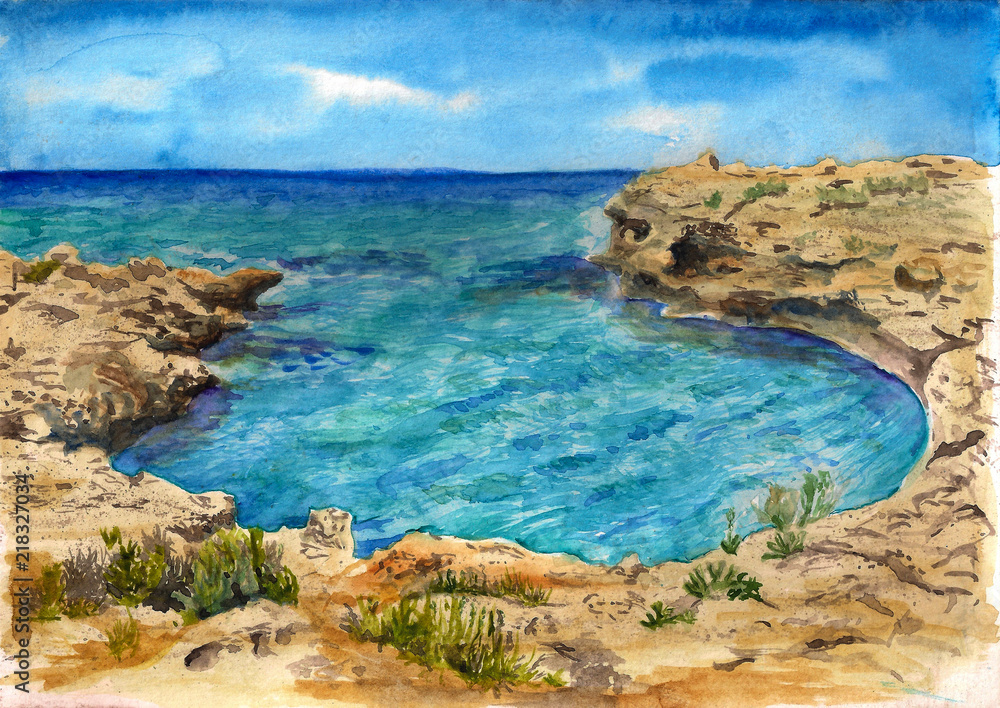 Watercolor sea of Cyprus