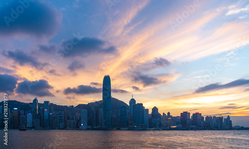 Landscape Hongkong skyline at sunset. © Hide_Studio