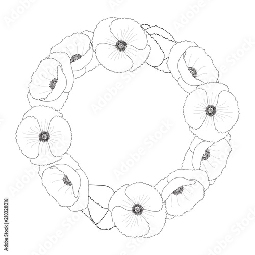 Fototapeta Naklejka Na Ścianę i Meble -  Red Corn Poppy Weath Outline