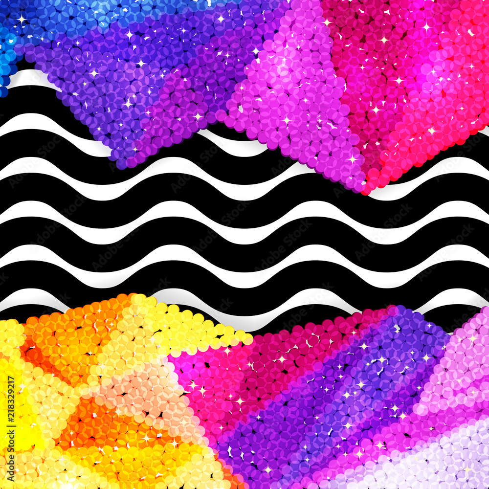 Obraz premium Glitter sequin border on a chevron background, holiday celebration pattern for festive cards, banners, posters.