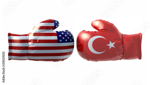 Boxing gloves with Usa and Turkey flag photo