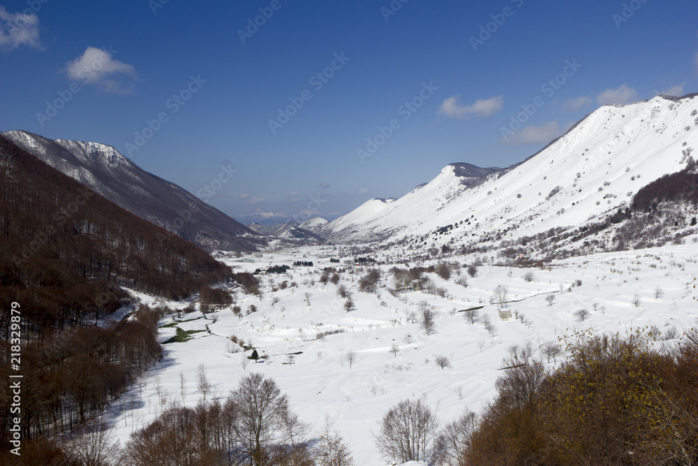 valley panorama with snow in matese park