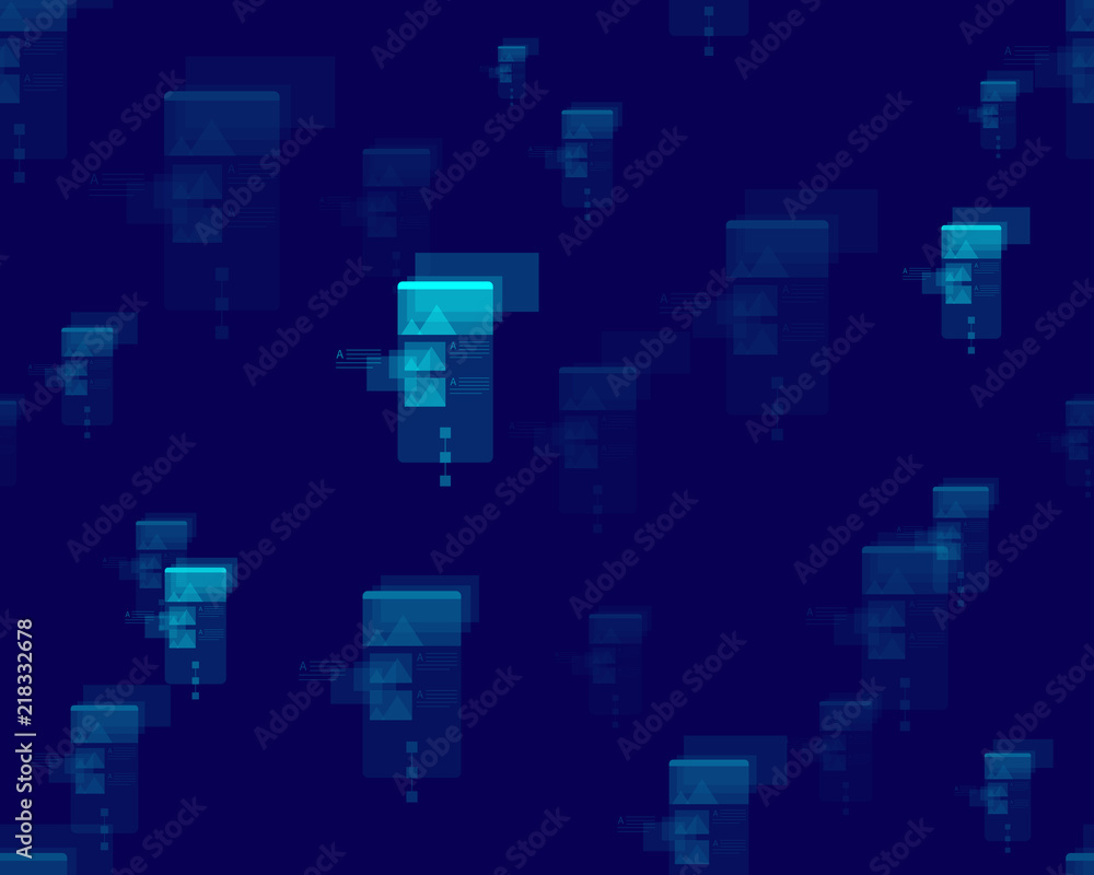 Mobile multicolor user interface seamless pattern on dark blue background