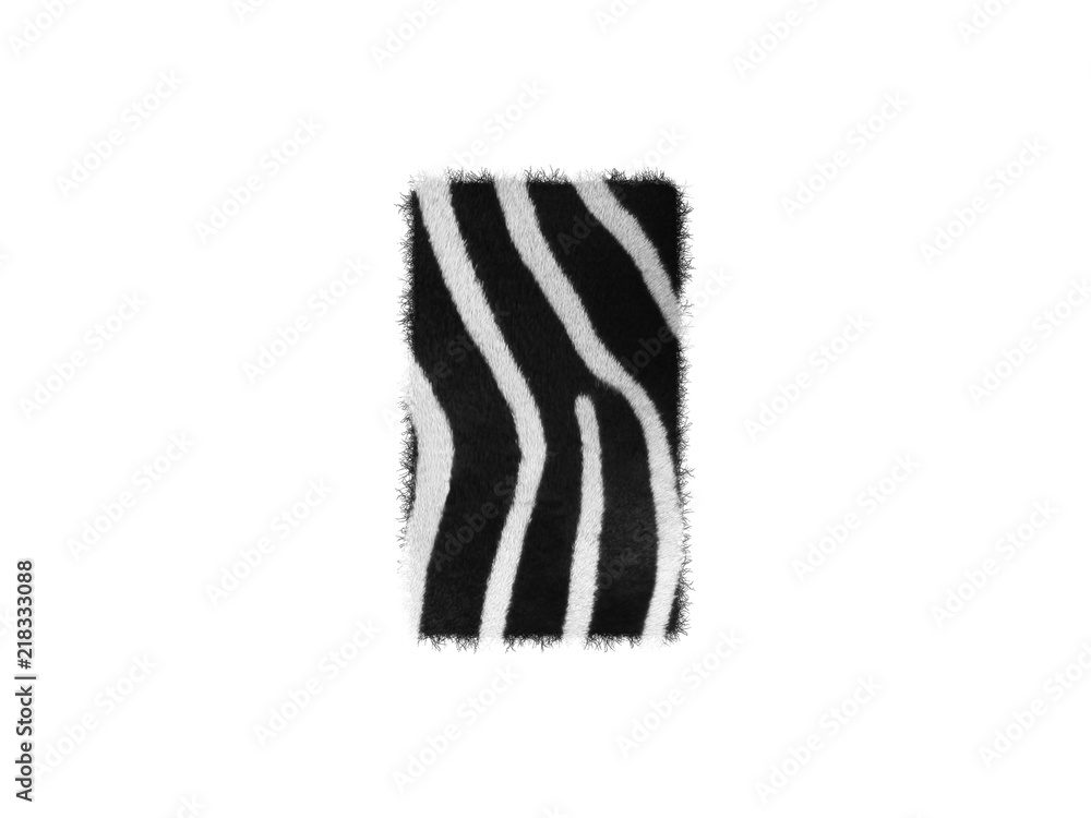 Furry font made of zebra skin texture. Character render isolated on white. Furry font made of zebra skin texture. Character render isolated on white.