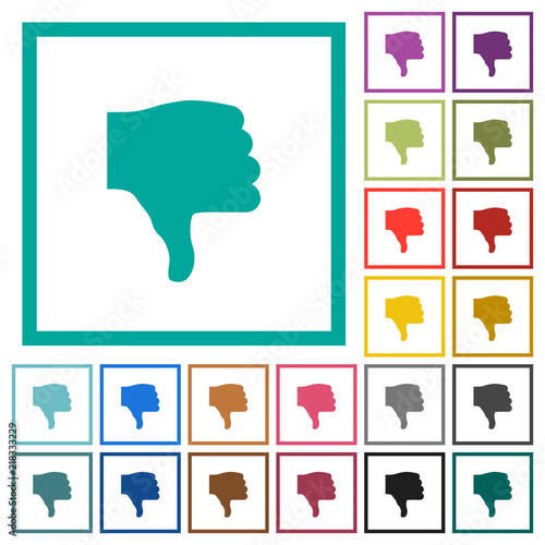 Thumbs down flat color icons with quadrant frames
