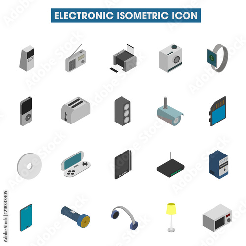 Isometric collection of Electronic icon on white background.