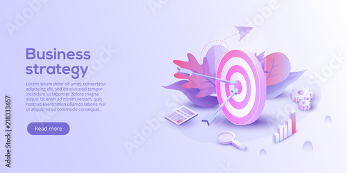 Business analysis isometric vector illustration. Growth strategy or financial goal concept. Growing graph and target as successful entrepreneurship metaphor.