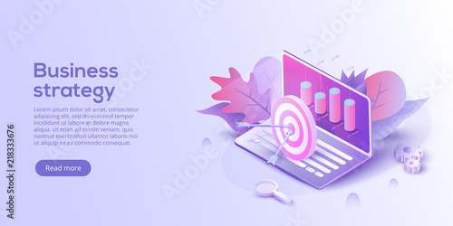 Business analysis isometric vector illustration. Growth strategy or financial goal concept. Growing graph and target as successful entrepreneurship metaphor.