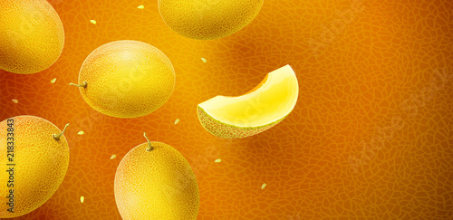 Honeydew melon flavour poster banner design with pattern