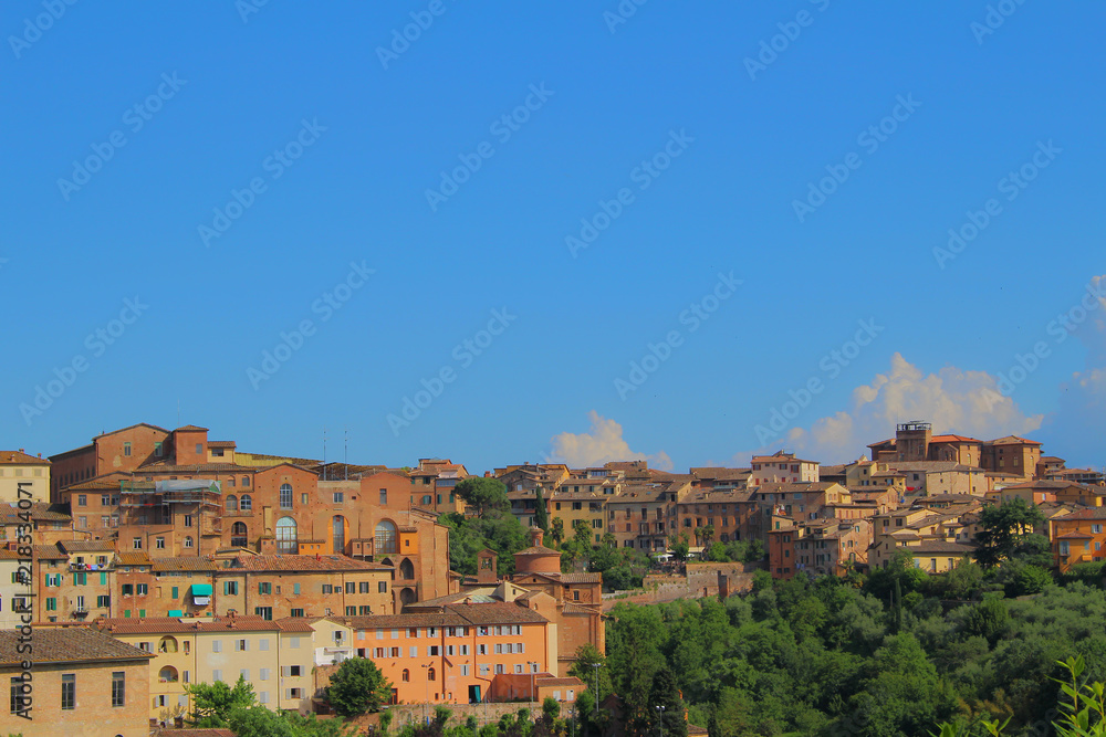 A cityscape view of the picturesque old town of Siena, Italy