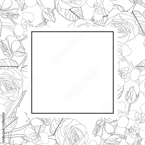 Rose and Iris Flower Outline Banner Card