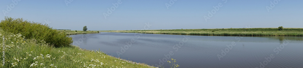 Landschaft am Leyhörner Sieltief, Greetsiel, Leybucht, Krummhörn,Ostfriesland, Niedersachsen, Deutschland, Europa