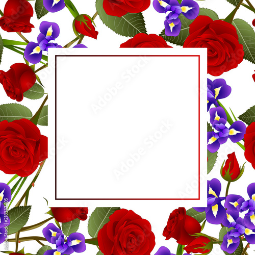 Red Rose and Iris Flower Ba...