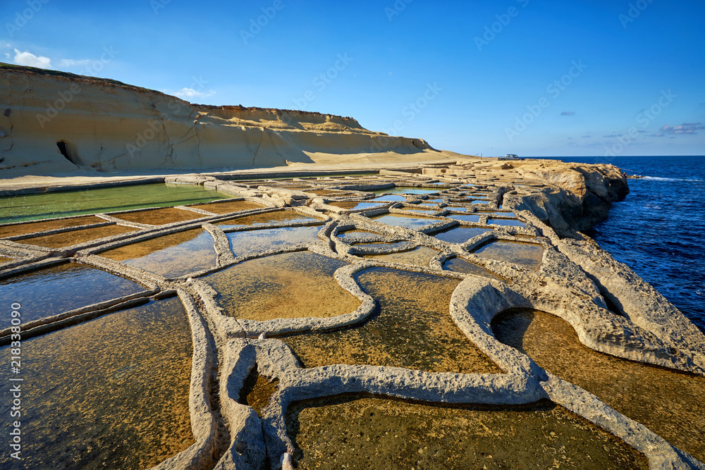 Salt pans near Zebbug town at Gozo island, Malta - obrazy, fototapety, plakaty 