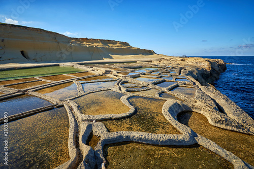 Salt pans near Zebbug town at Gozo island, Malta