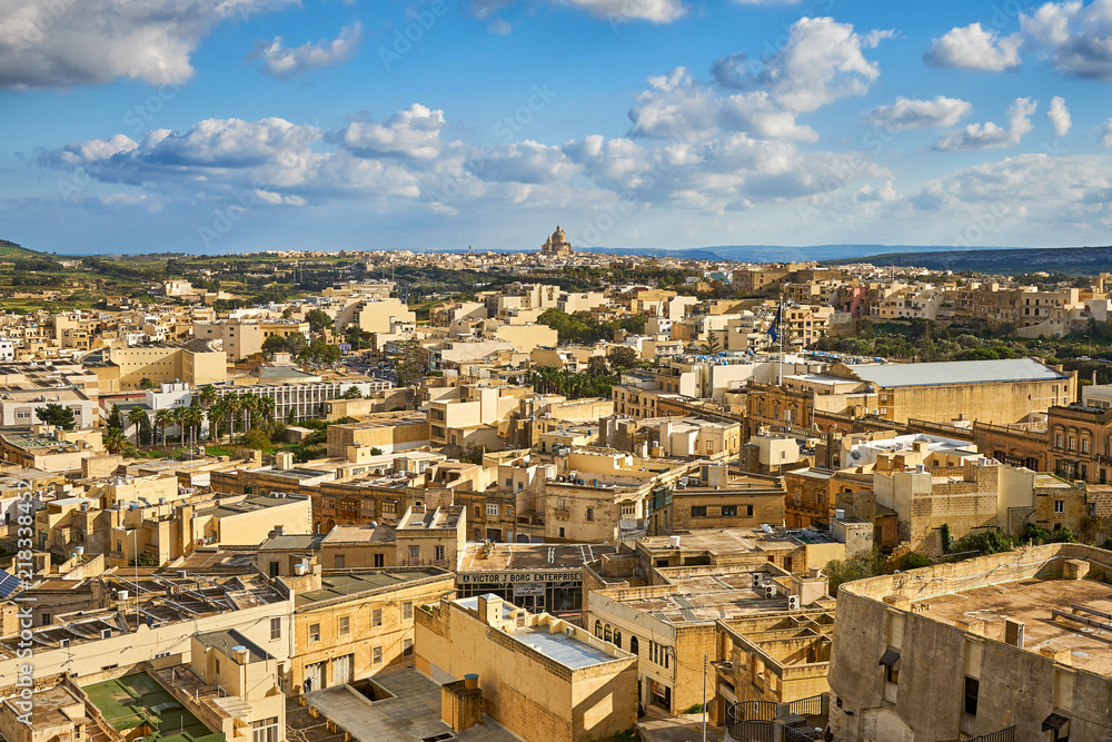 Panoramic view at the Rabat and Xewkija cities at Gozo island, Malta