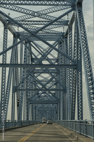 Cars crossing steel bridge in Owensboro, KY, USA