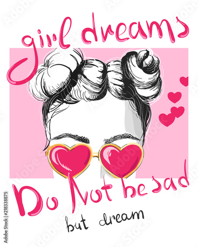 Girl dreams, pink poster. Design for youth, teenagers.
