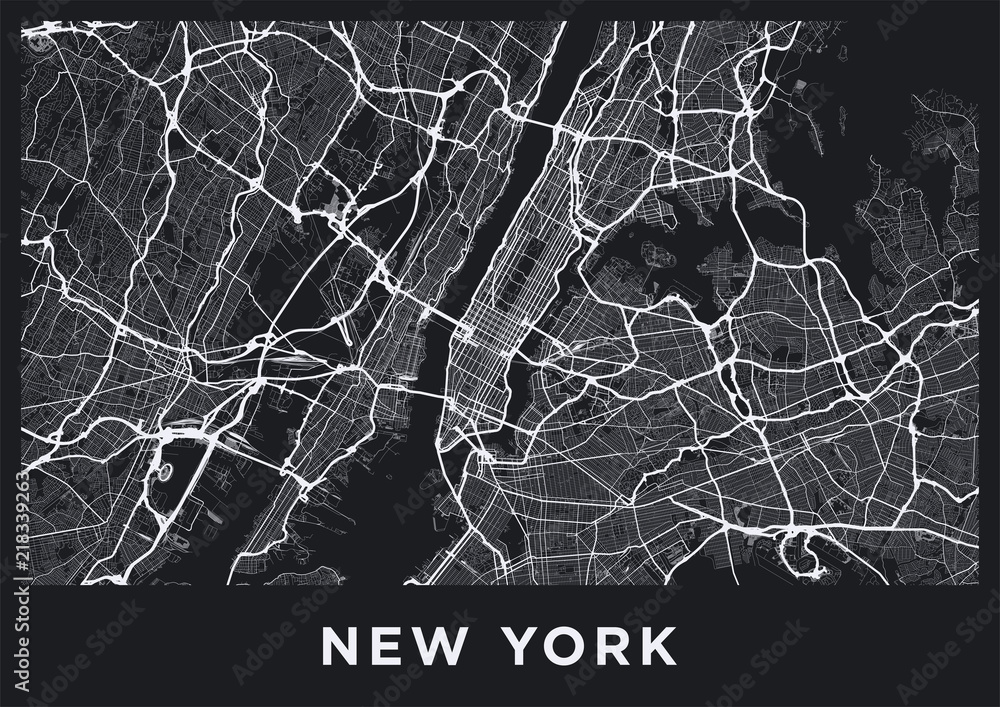 dark new york city map road map of new york united states black and white dark illustration of new york streets transport network of the big apple printable poster format album stock
