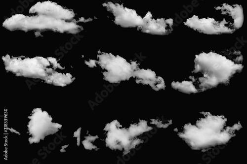 Set of cloud white fluffy on isolated elements black background.