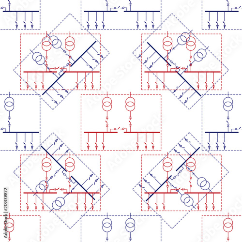 Electric wiring diagram for power transformers. Seamless pattern