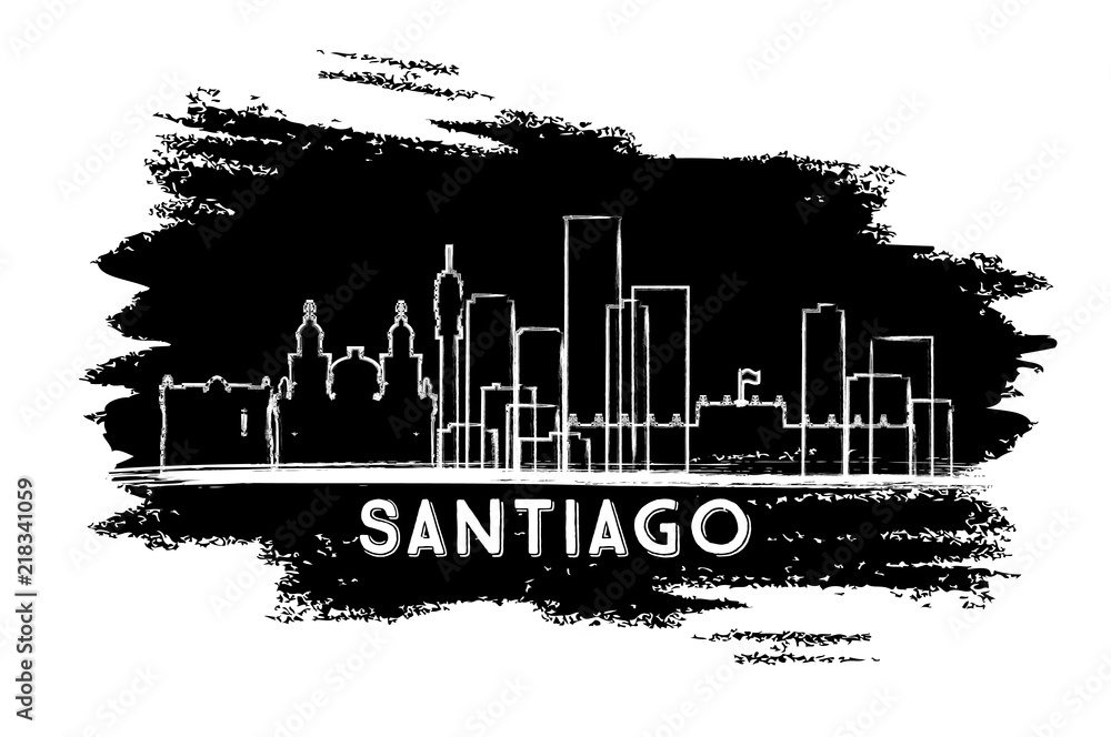 Santiago Chile City Skyline Silhouette. Hand Drawn Sketch.