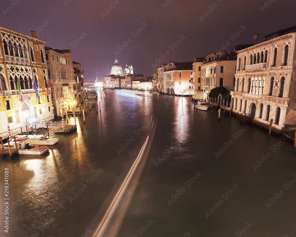 Night view of the famous Grand Canal in Venice, Italy