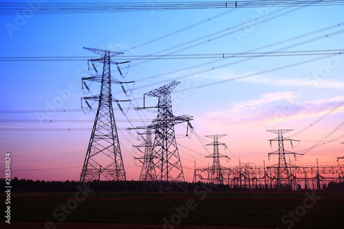 Transmission tower in the evening