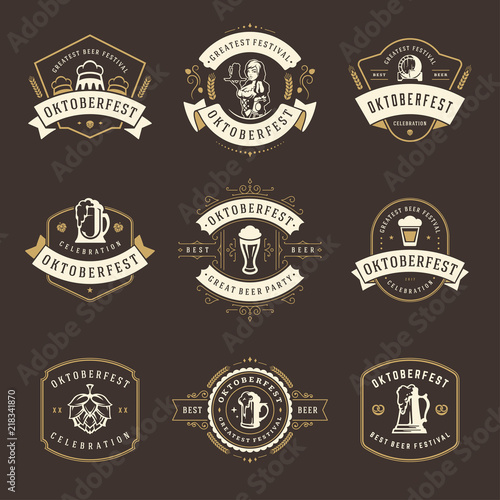 Oktoberfest celebration beer festival badges, labels and logos set