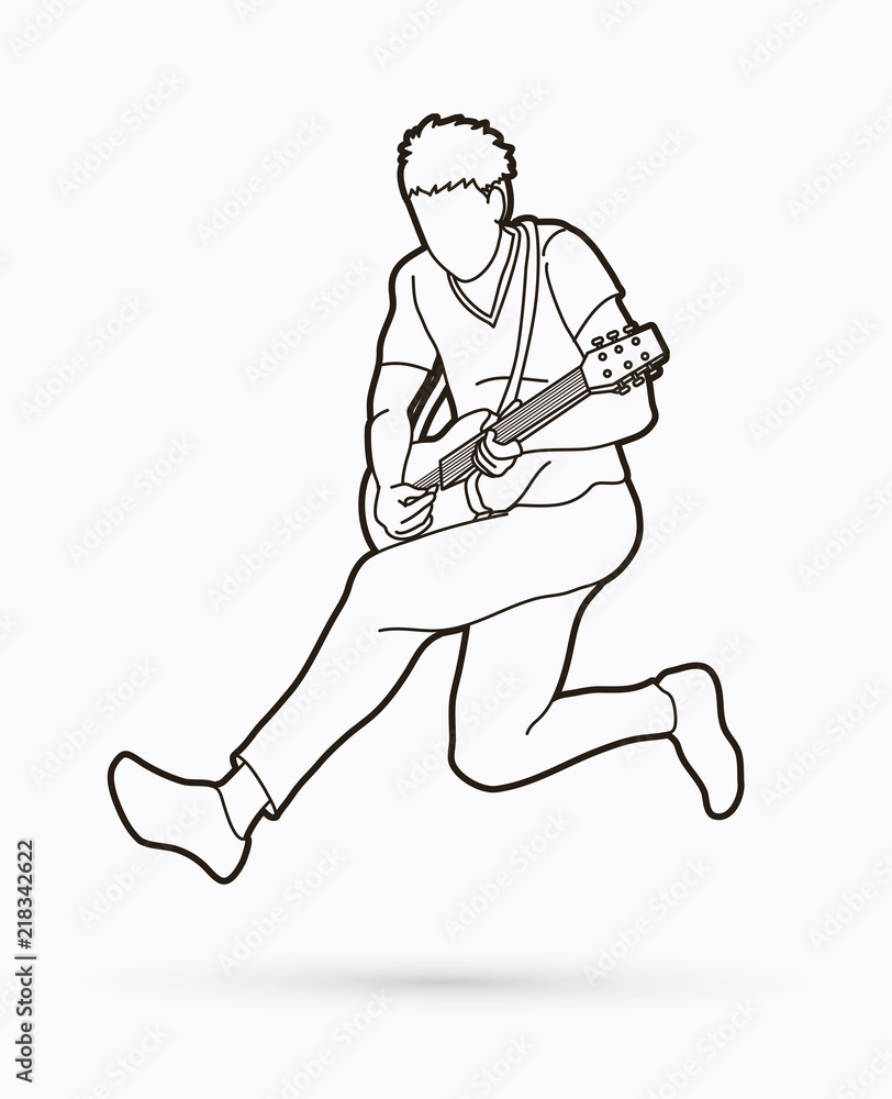 Fototapeta premium Musician playing electric guitar, Music band graphic vector.