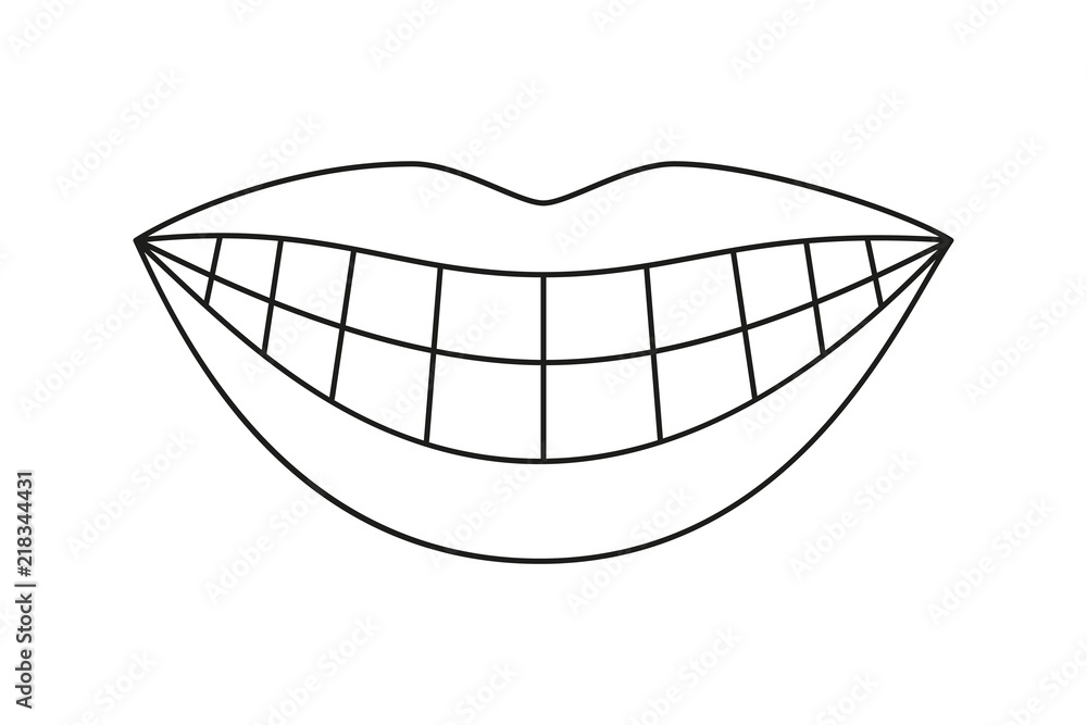 Line art black and white woman healthy smile