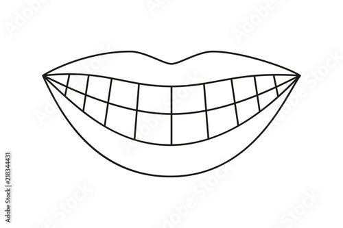 Line art black and white woman healthy smile