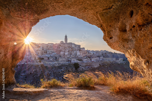 Matera, Italy. Cityscape image of medieval city of Matera, Italy during beautiful summer sunset. photo