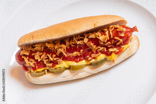 hot dog with sauce