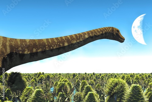 Huge Diplodocus in wetland, 3d illustration photo