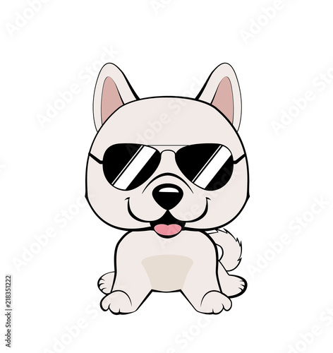 Cute vector cool dog  puppy isolated on white  Eskimo Dog or Spitz in sunglasses