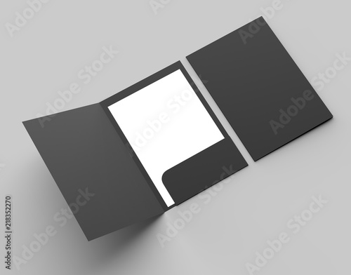 A4 size single pocket reinforced black folder mock up isolated on gray background. 3D illustration. photo