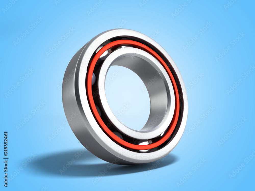 Close up of roller bearing 3d render on blue Close up of roller bearing 3d render on blue